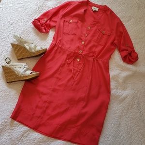 Coral shirt dress